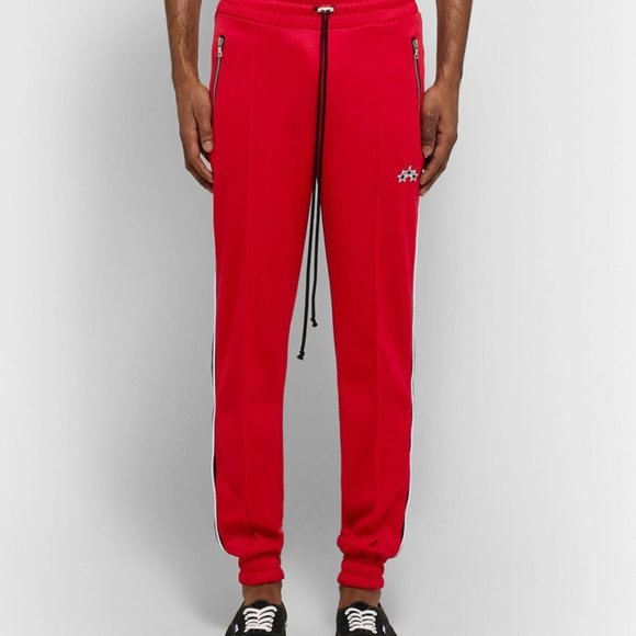 AMIRI Slim-Fit Tapered Leather-Trimmed Tech-Jersey Sweatpants - Red Size Medium - Picture 5 of 10